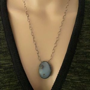 Polished Stone Pendant on Silver Chain. NIB